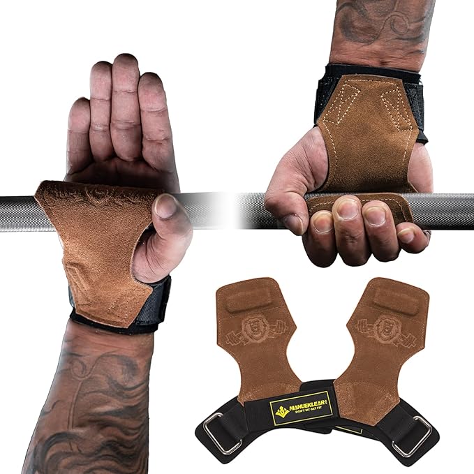 MANUEKLEAR Gym Straps Weight Lifting, Double Leather Lifting Straps for Men Deadlift with Cushion Wrist Loop, Gym Lifting ...
