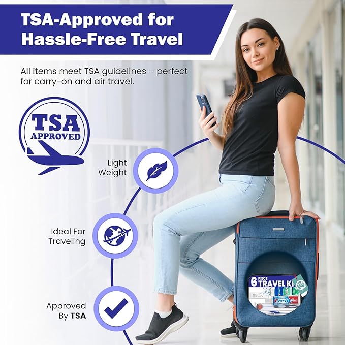 Trektote Bulk Toothpaste and Toothbrush Set- (100 Pack) 6 Piece Dental Care Kit, TSA Compliant, Includes Toothpaste, Toothbrush, Mouthwash, Flosses and Premium Toiletry Bag
