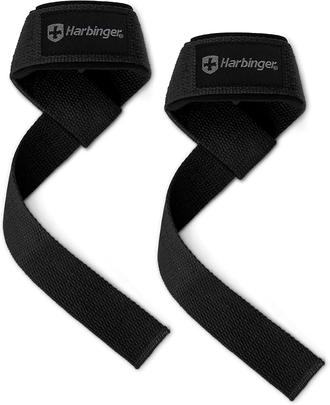 Harbinger Padded Cotton Lift Straps - Soft, Supportive Neotek Wrist Pads - 21.5" Length, 1.5" Width - Reinforced Edges & H...