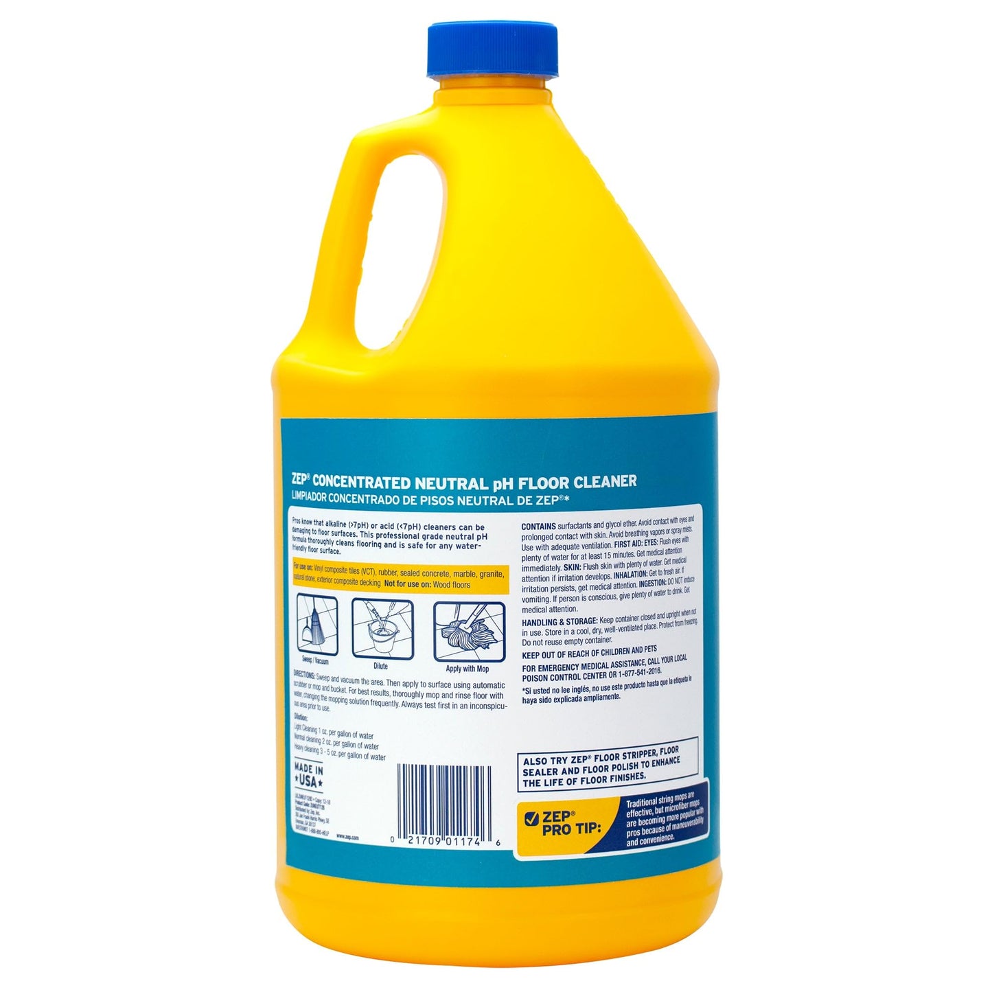 Zep Neutral pH Floor Cleaner. 1 Gallon (Case of 4) - ZUNEUT128 - Concentrated Pro Trusted All-Purpose Floor Cleaner