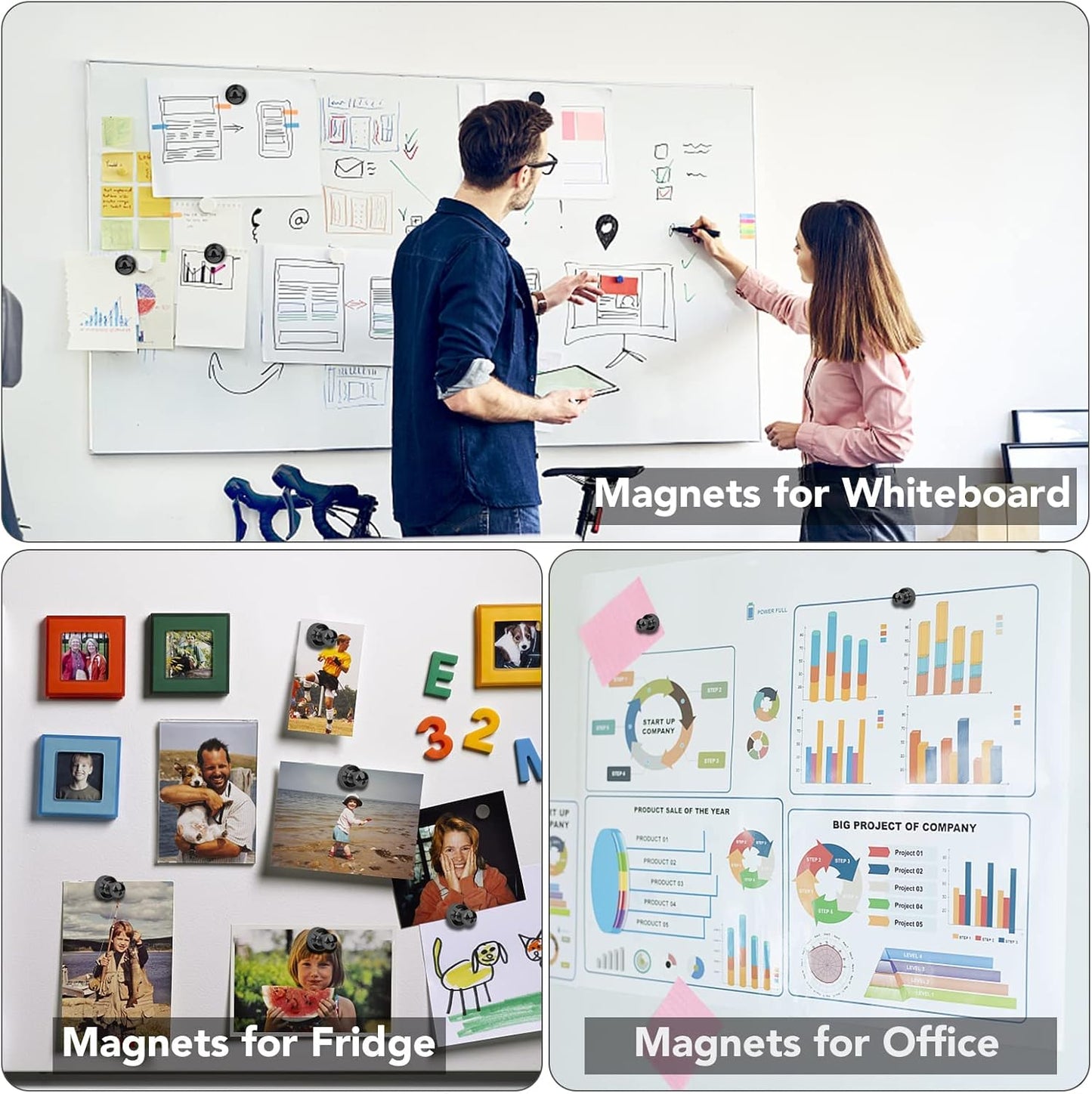 LOVIMAG Fridge Magnets 60Pcs Refrigerator Whiteboard Small Strong Magnet Classroom Kitchen Accessories Decorative Locker Set Decor Must Haves Office Calendar Refrigerador Magnetic Cute Crafts Black