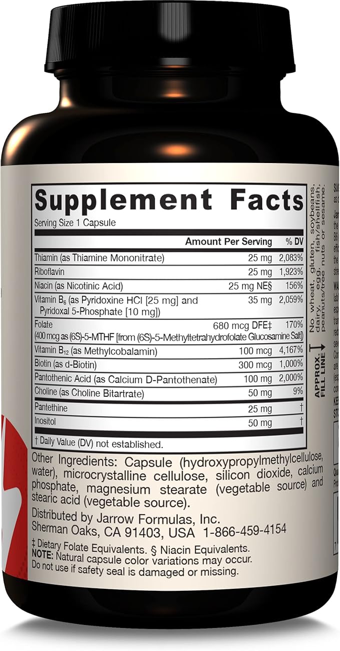 Jarrow Formulas B-Right, Optimized B Complex Featuring Vitamin B1, B2, B5, B6, B12 and B9 to Support Cellular Energy, Immune Health and Stress Management, 100 Veggie Capsules, Up to a 100 Day Supply