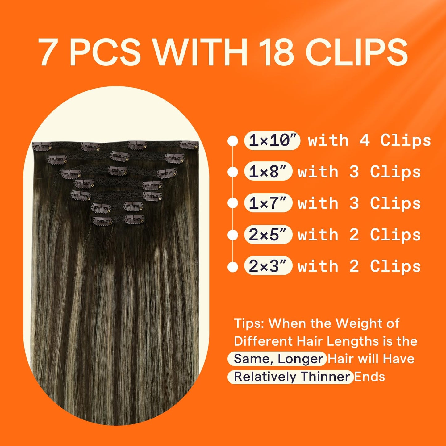 Full Shine Clip in Hair Extensions Real Human Hair Ombre Brown Remy Human Hair Clip in Extensions Balayage Dark Brown to Light B