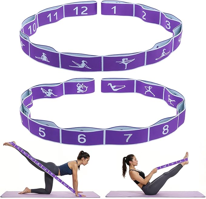2pcs Yoga Straps for Stretching 12 Gears Elastic Bands for Exercise Stretch Band with Loops for Pilates, Yoga, Ballet, Gym...