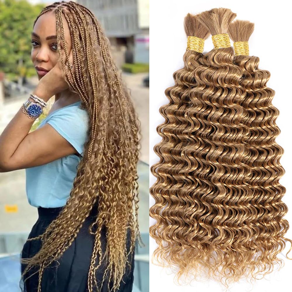Human Braiding Hair for Boho Knotless Braids Deep Wave Bulk Human Hair for Braiding Hair Wet and Wavy Brazilian Virgin Human Boh