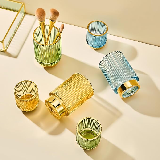 Makeup Brush Holder Organizer,Toothbrush Holders,Desk Pen Pencil Holder,Multifunctional Vintage Glass Brush Cup（S+L/Milky White/A3-5-US）