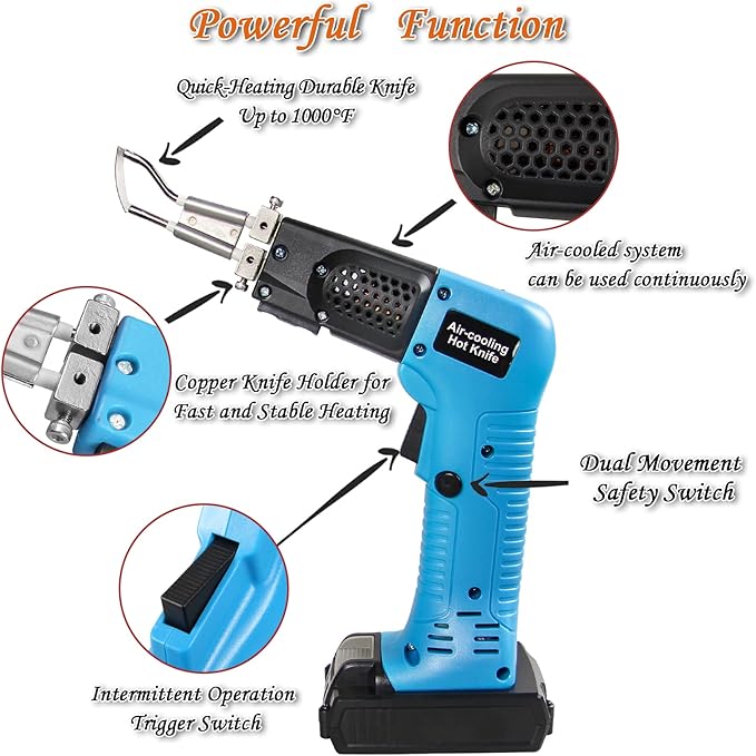 DOMINOX Cordless Electric Fabric Cutter Kit - DC 18V Heated Knife for Cutting Belt, Webbing, Fiber, Cloth, Rope, Rubber, KT Board, Styrofoam, EPS