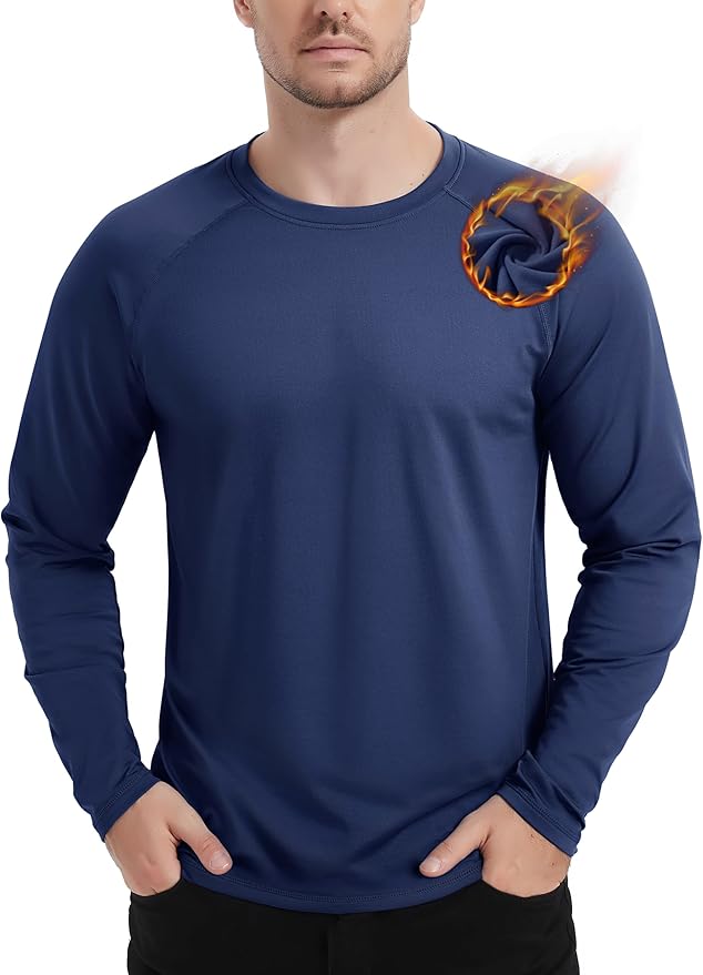 TACVASEN Men's Thermal Shirt Long Sleeve Fleece Lined Base Layer Lightweight Athletic Undershirt Winter Tops Workout