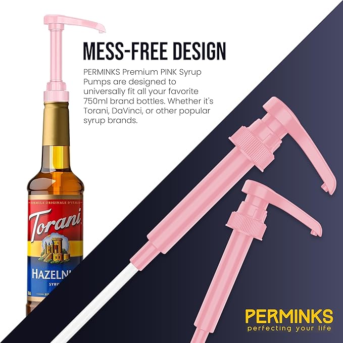 Premium Syrup Pump Compatible with Torani 750 ml Bottle, Davinci Syrups - No Spill, No Clog Syrup Pump Dispenser for Vanilla, Snow Cone, Blueberry, Coffee Flavoring & More (Pack of 3, Pink)