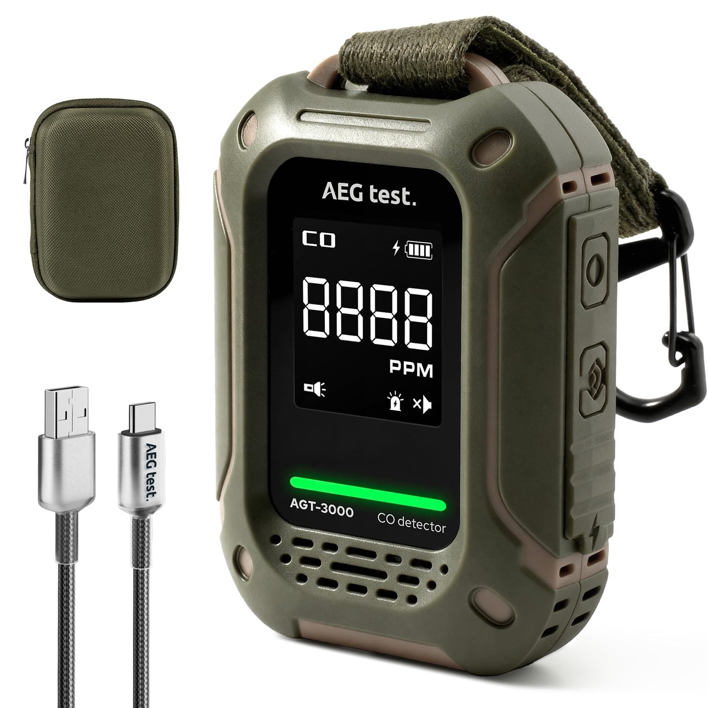 AEGTEST AGT-3000 Portable Carbon Monoxide Detector, 240H Standby, Upgraded CO Sensor for Travel, Rechargeable CO Detector with Audible & Visual Alerts, CO Meter for Camping, 0-1000ppm