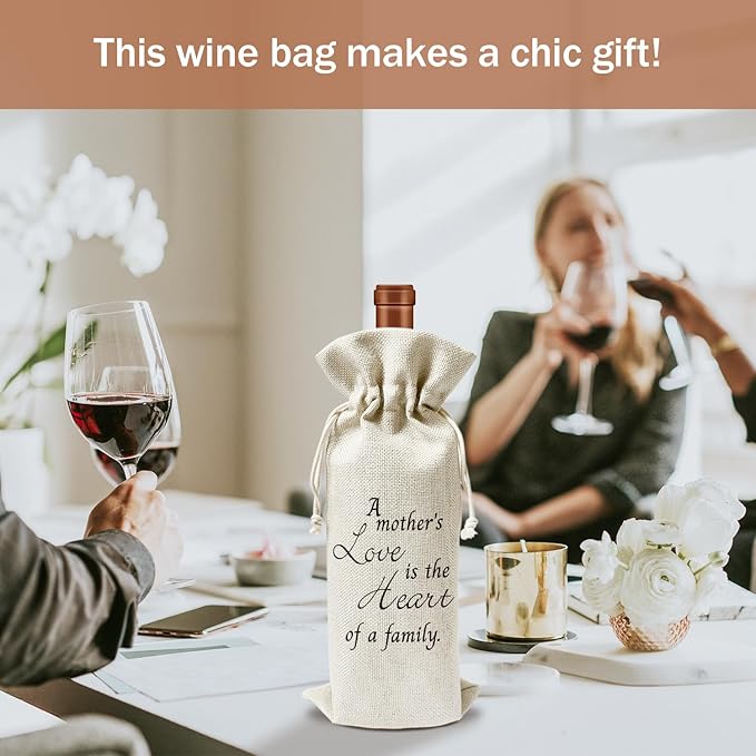 Mom Wine Gift Bag, Mom Gifts for Mom from Daughter Son, Gift for Mother Mama Mother-in-law, 1pcs Reusable Burlap Drawstring Wine Gift Bag for Wine Bottles, Mother's Day Holiday Party Favor -20