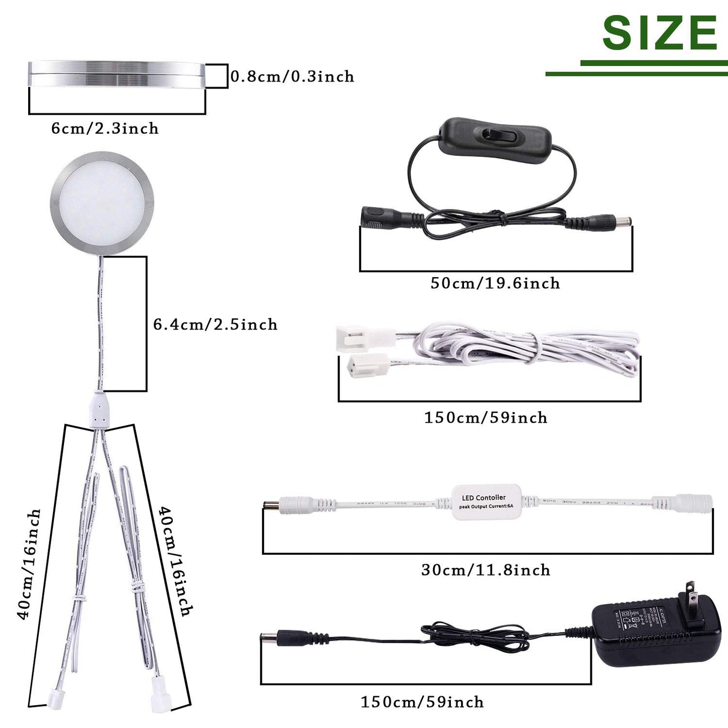 AIBOO LED Under Cabinet Lighting Kit, Dimmable Puck Lights, 12V, 6 Lights, Warm White, Aluminum, Model YK-300000197