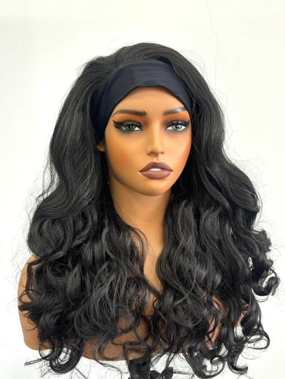 Emistar YAKI Body Wave Headband Wig Loose Curly Heabdand Wigs Glueless Synthetic Hair Natural Black Wigs for Black Women None La