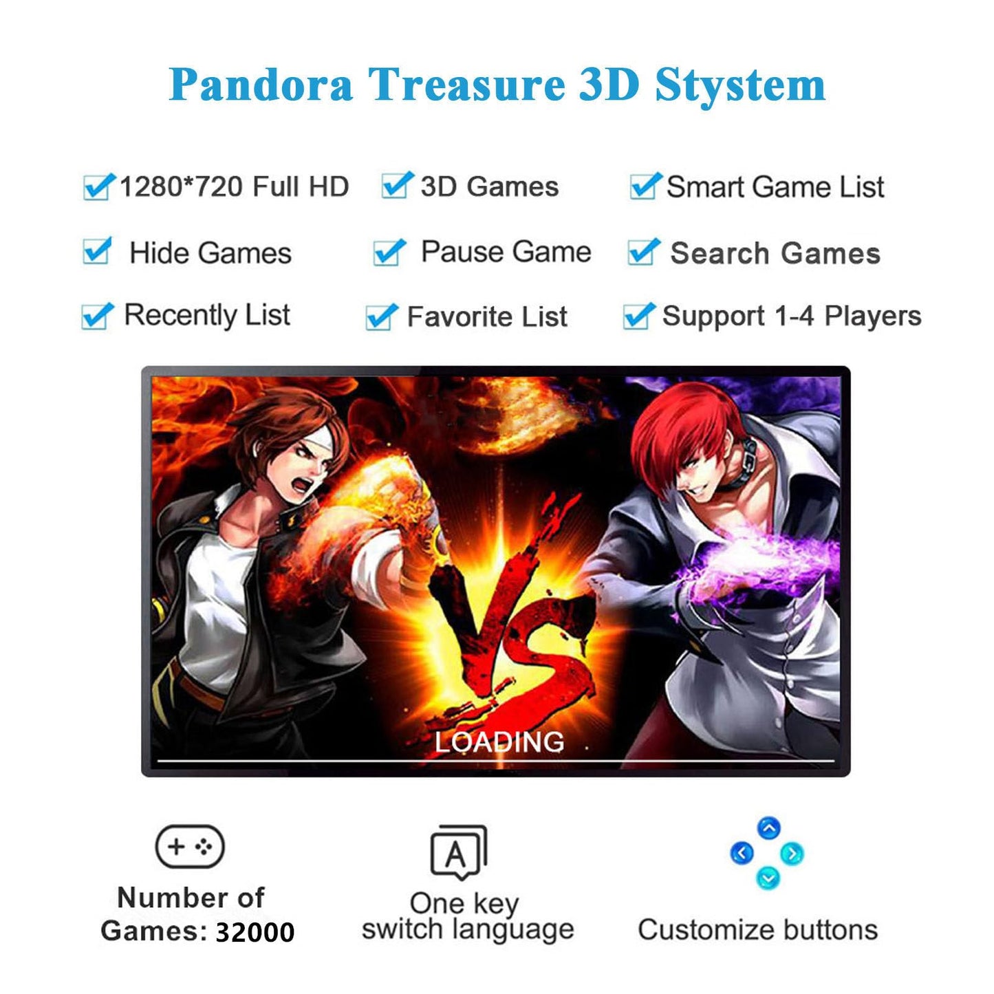 GWALSNTH 32000 in 1 Pandora Box 60S Arcade Games Console,1280X720 Display,Search/Save/Hide/Pause Games,Two Separate joysticks,1-4 Players