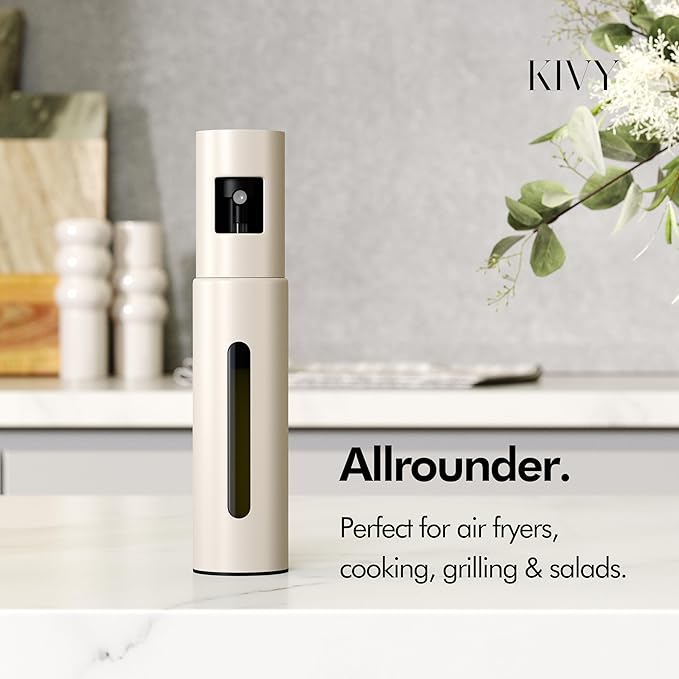 KIVY Glass Oil Sprayer for Cooking, Salads, BBQs & Airfryer – Innovative Spray with Portion Control - Oil Spray Bottle with Stainless Steel Body - Olive Oil Sprayer - Cooking Oil Mister – Cream