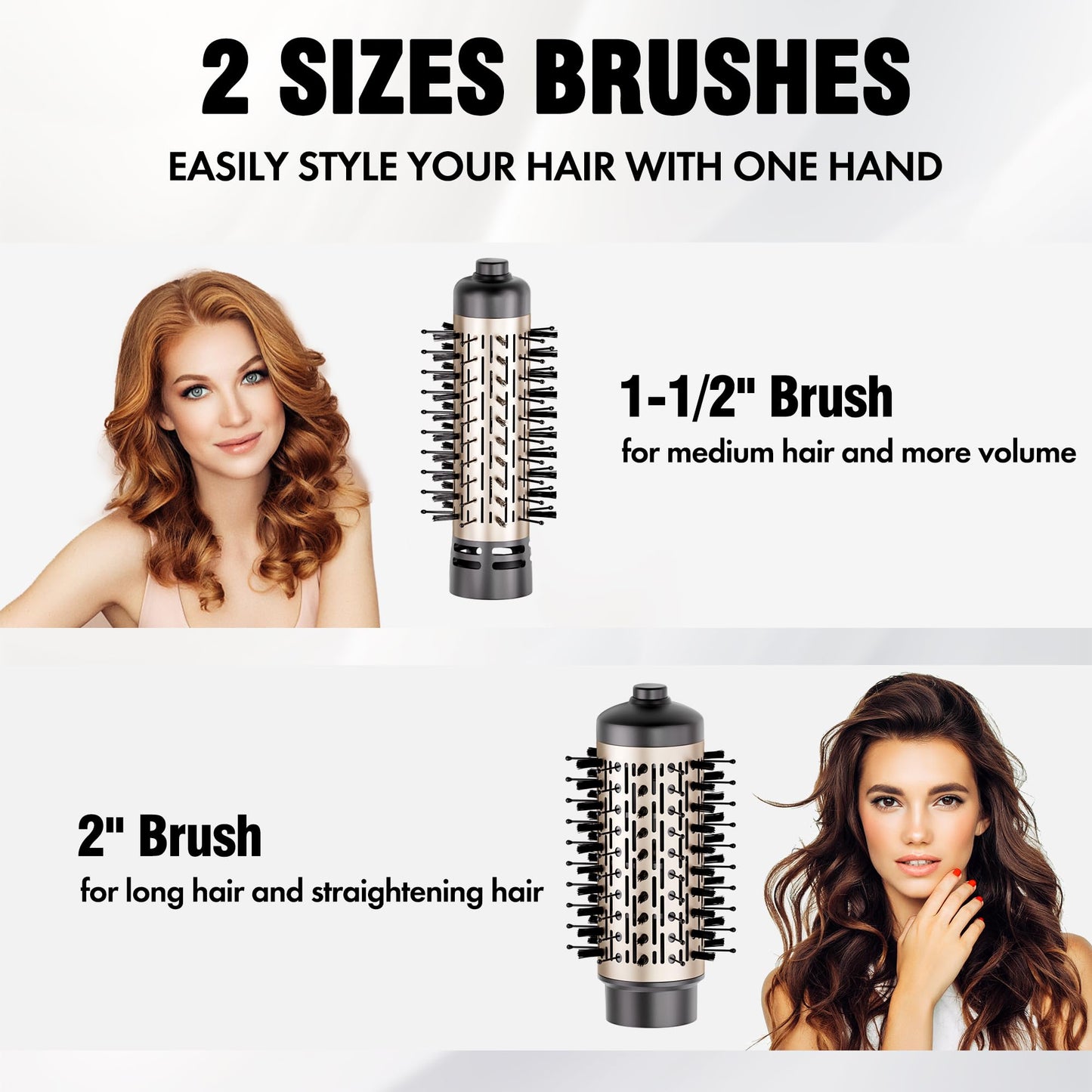 DAILYLIFE Rotating Hair Dryer Brush for Women, Spinning Blowout Brush, with 2 Brushes (1.5" & 2"), Ceramic Barrel, Negative Ion, Black and Gold