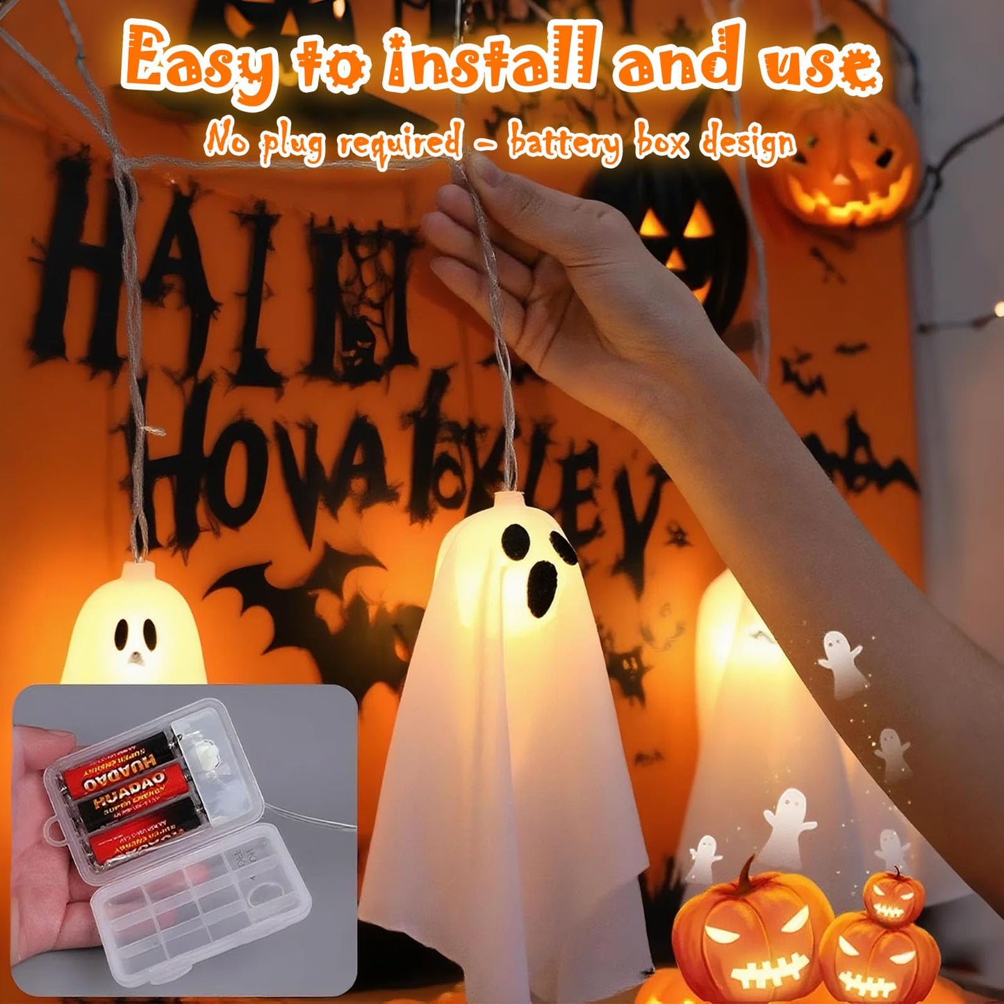Tbgenius Halloween Ghost Decor  10Pcs Spooky Ghosts String Lights Battery Operated With Timer 8 Lighting Mode For Home Window Indoor Outdoor Halloween Party Decorations