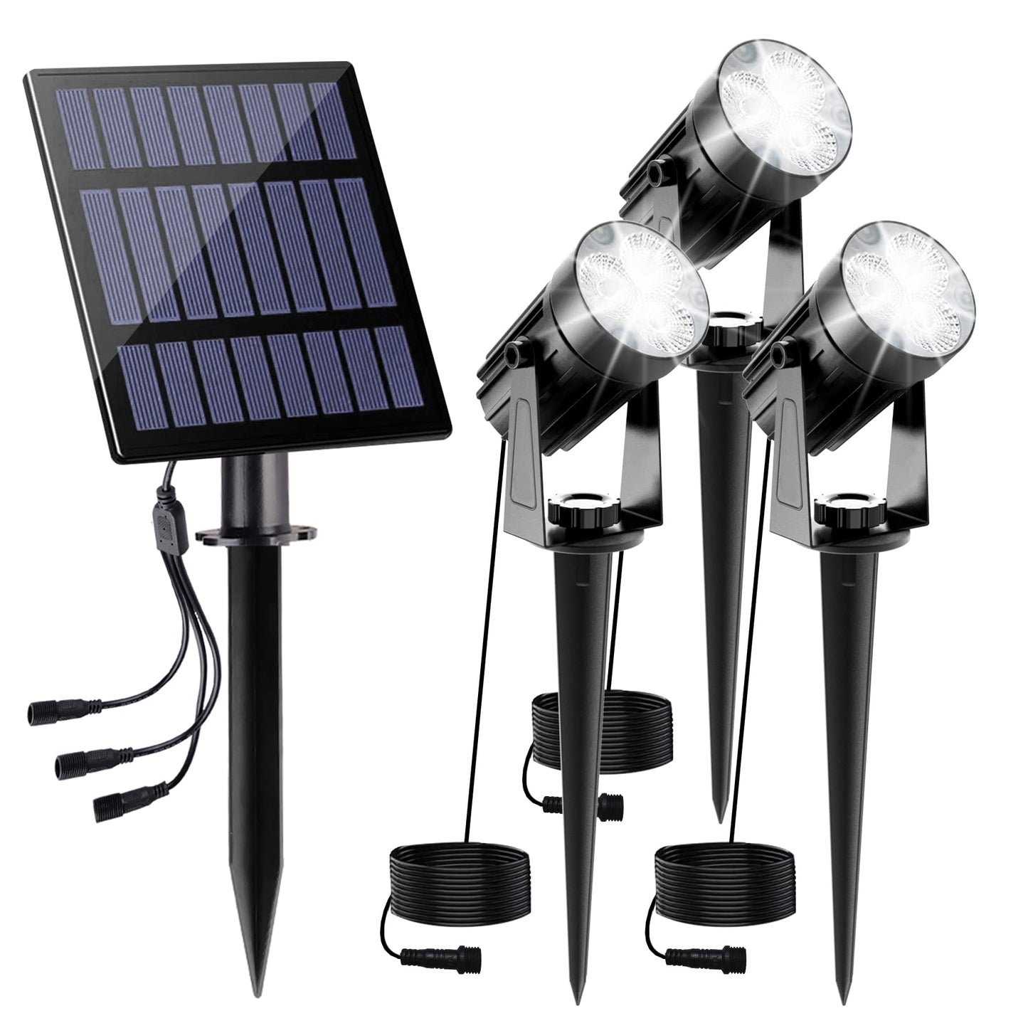 CREPOW Solar Spot Lights Outdoor, 3-in-1 Garden Spotlights IP65 Waterproof 9.8ft Cable, 5W 4000mAh Separated Solar Panel, Auto On/Off for Tree Patio Yard Driveway Pathway Pool(Cold White 6000K)