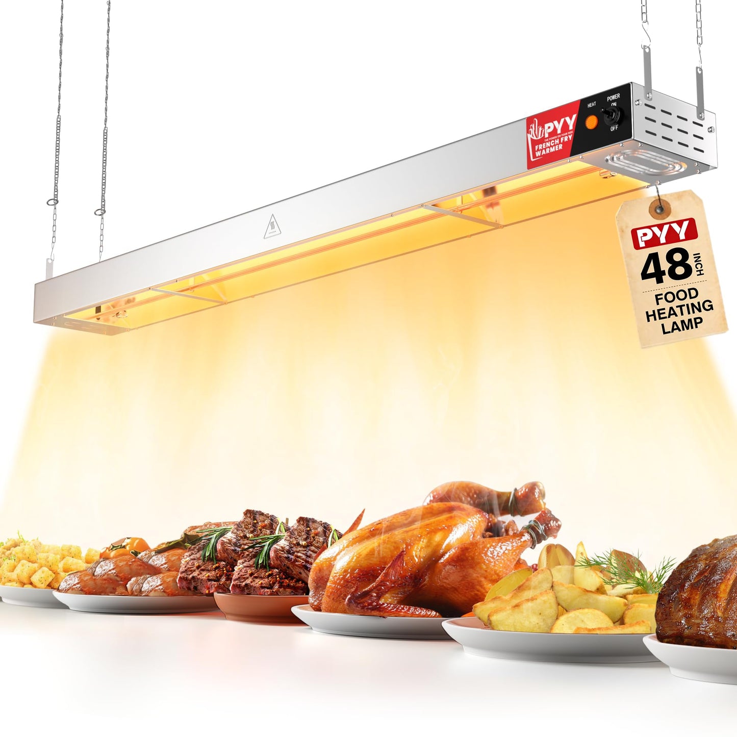PYY Food Heat Lamp, 48 Inch Commercial Food Warmer Light, Stainless Steel Electric Strip Heater for Restaurant/Kitchen/Buffet/Cafeteria, Pass-Through Stations Heating Equipment, 1400W Silver