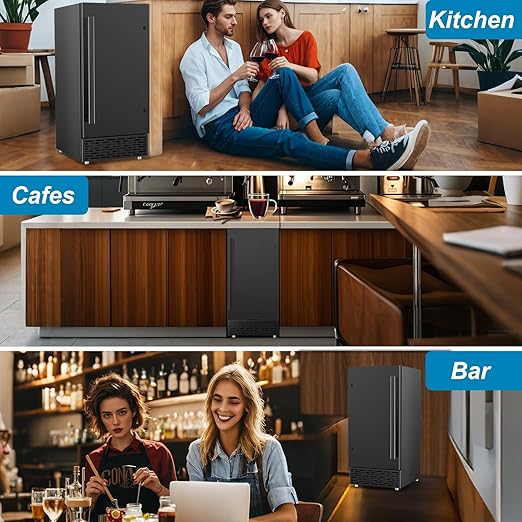 Commercial Ice Maker Machine 120 LBS/24H, 40 Ice Trays 60 LBS Cold Preservation Bin for 4-6 H, Freestanding Undercounter Ice Maker Stainless Steel, Ice Machine for Restaurant Bar Kitchen Cafe, Black