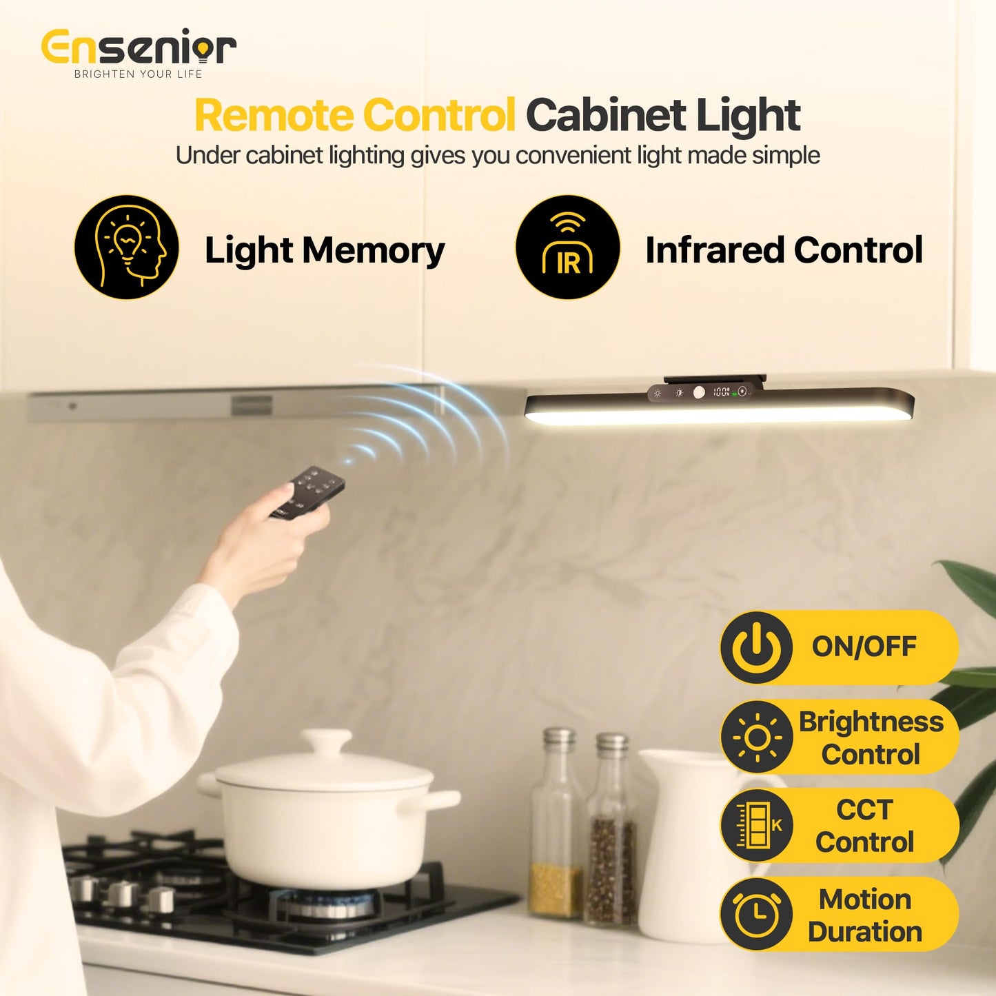 Ensenior Light Bar  14 Inch Under Cabinet Motion Sensor Lighting With Stepless Dimming 3Cct Remote Magnetic Rechargeable 2000Mah Battery  Motion Sensor Light Indoor For Kitchen  Cabinet  Closet