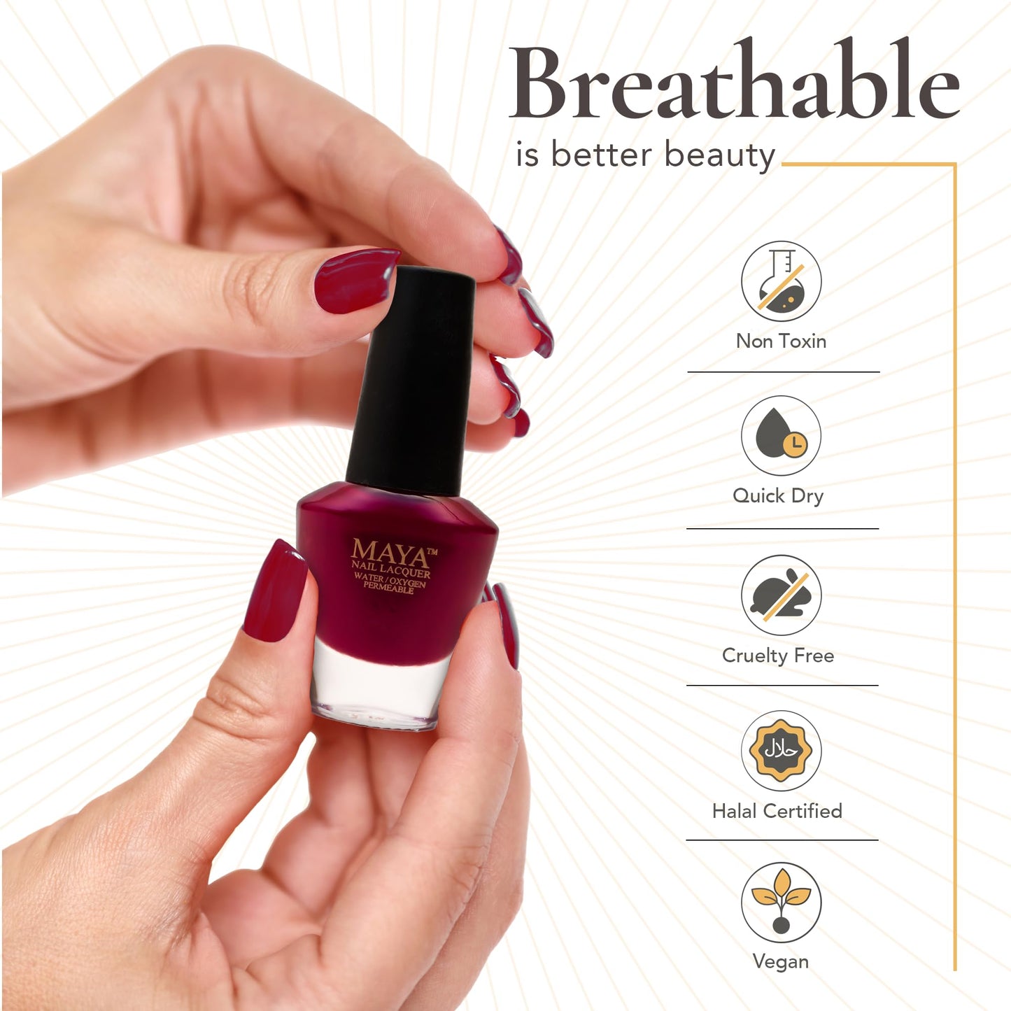 MAYA Red Gel Nail Polish - Quick Dry, Non-Toxic, Breathable & Cruelty Free Nail Art DIY Manicure, Certified Halal Nail Kit - 0.4