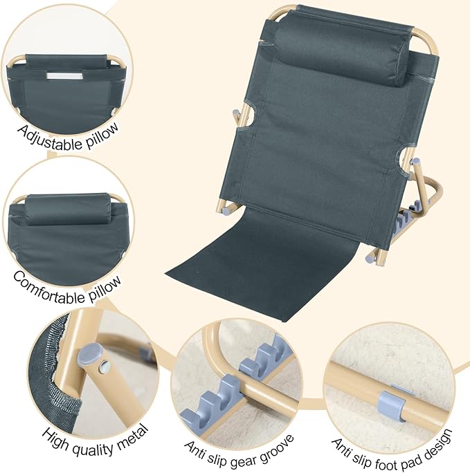 Lifting Bed Backrest Portable Folding Adjustable Sit up Back Rest Multifunction Chair for Bed Change Angle of Backrest for Elderly Patients Back Neck Lumbar Support (Gray,23.6 Inch)