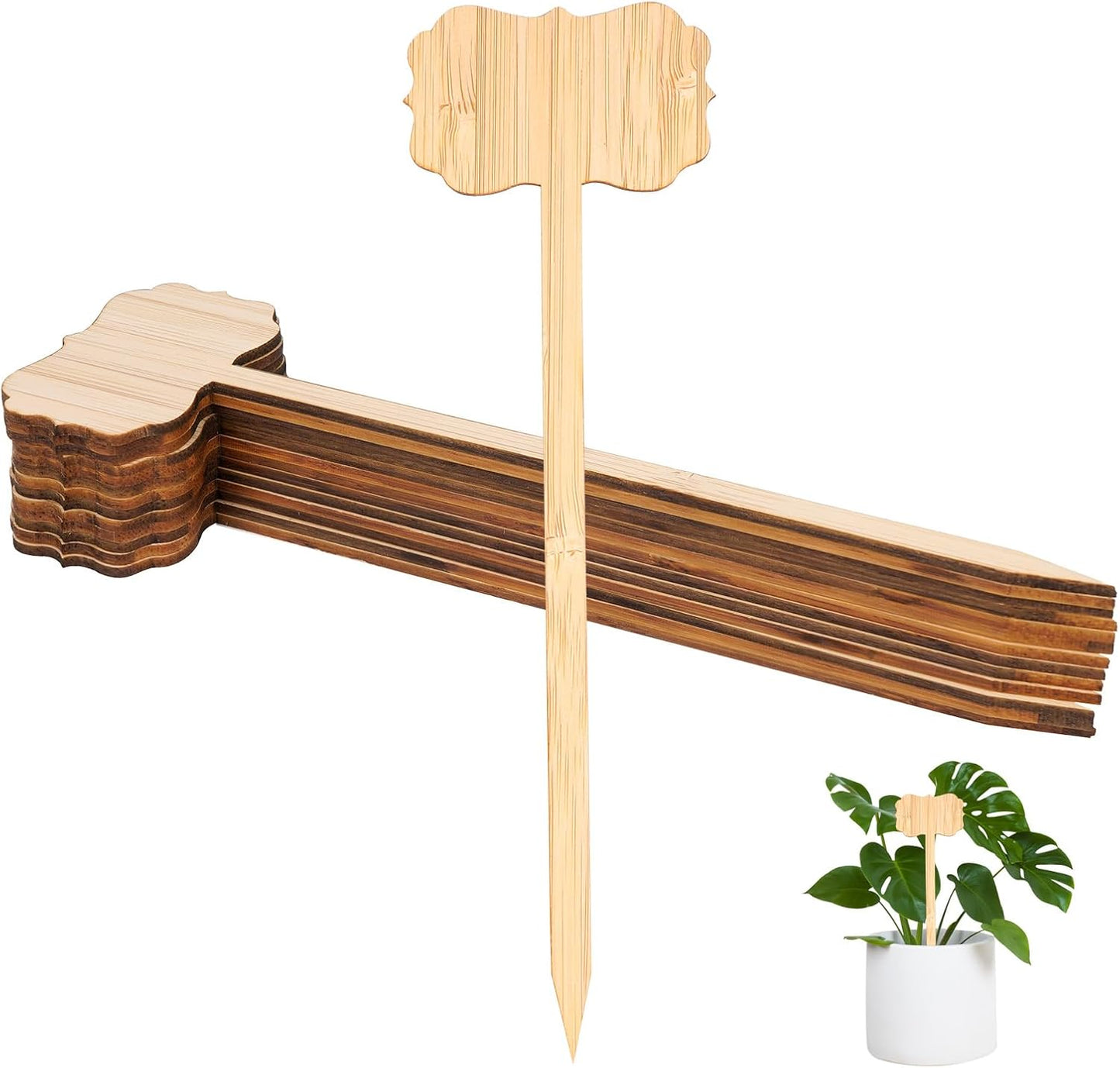 Linkidea 100pcs Brown T-Shape Wooden Plant Labels with 2 Marker Pens, Waterproof Garden Signs for Plants, Vegetables, and Seedlings