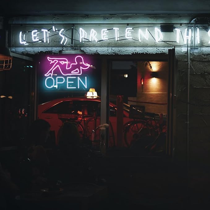 Open Neon Sign Bar LED Sign Pink Lady Neon Signs for Wall Decor Blue Letter Neon Light Up Sign for Bar Restaurant Hotel Shop Club Decor Party Sign Wall Art USB Powered