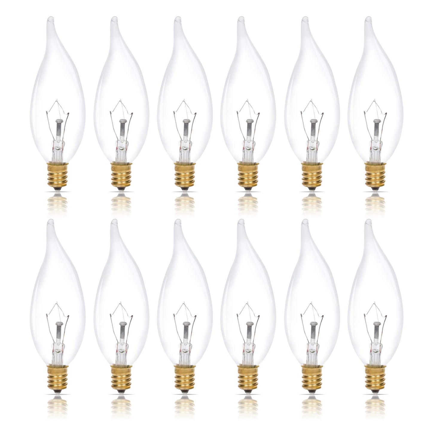 Simba Lighting Candelabra Flame Tip Clear Ca10 40W E12 Base (12 Pack) Decorative Incandescent Light Bulbs 120V For Chandeliers  Ceiling Fan Lights  Pendants  Wall Sconces  Dimmable  Warm White 2700K