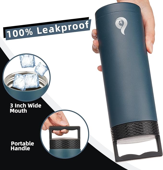 BJPKPK Insulated Water Bottles, Dishwasher Safe 18 oz Water Bottle with Handle, Leakproof BPA Free Thermal Flasks, Stainless Steel Jug for Sports, Black