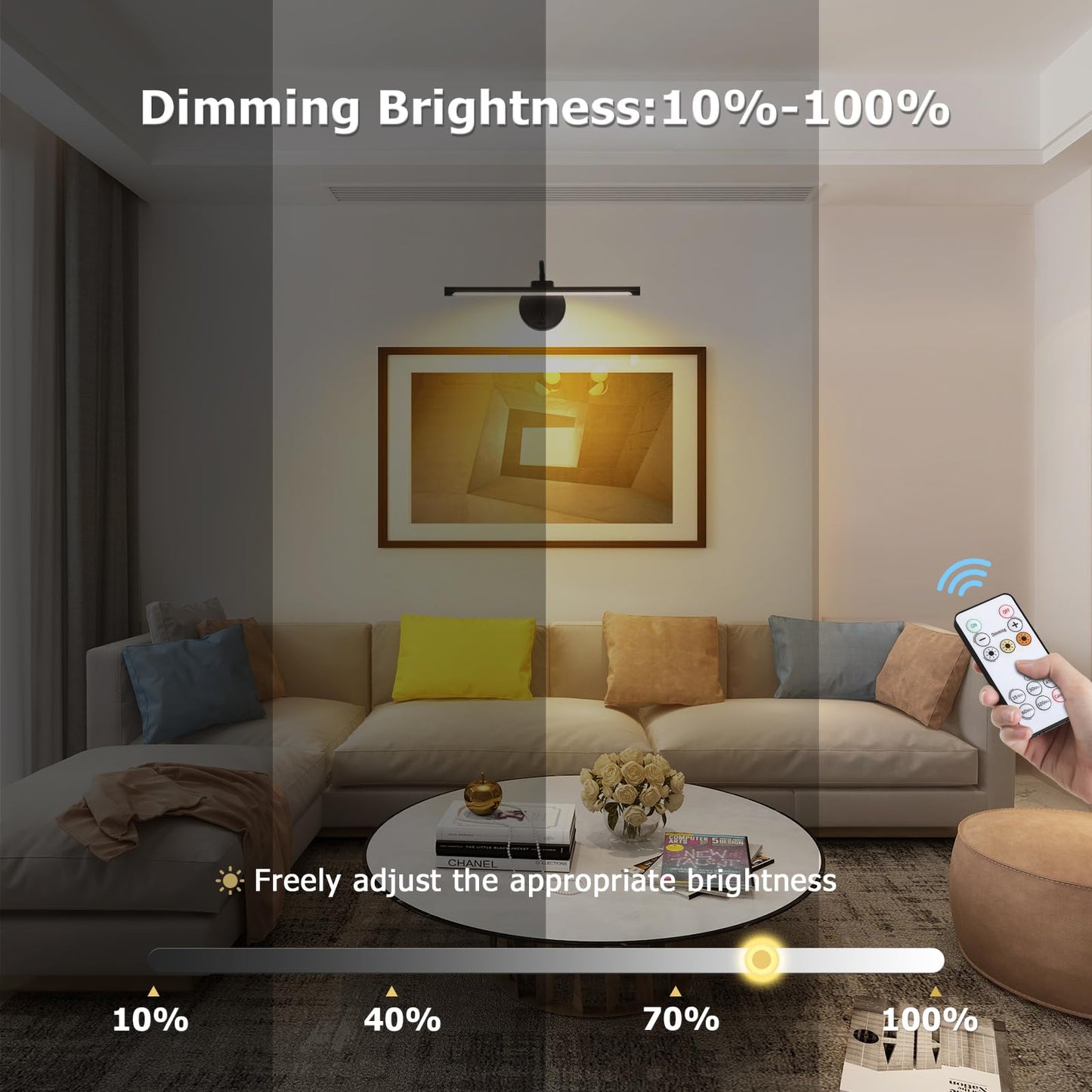 Picture Lights For Wall - Wireless Rechargeable Led Light With Remote  Adjustable Arm  Gold Battery Operated Display Lighting For discomfort-reducingtings  Bedroom  Gallery Wall D?Cor (Black  12.6 Inch - 1Pack)