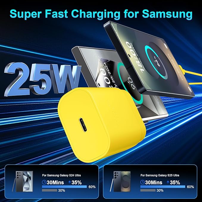 Super Fast Charger Type C, 25W USB C Wall Charger Fast Charging for Samsung Galaxy S25 Ultra/S25/S25+/S24+/S24 Ultra/S24/S24+/S23 Ultra/S22 Ultra/S21 Ultra with 10FT Long Type C Charger Cable 2Pack