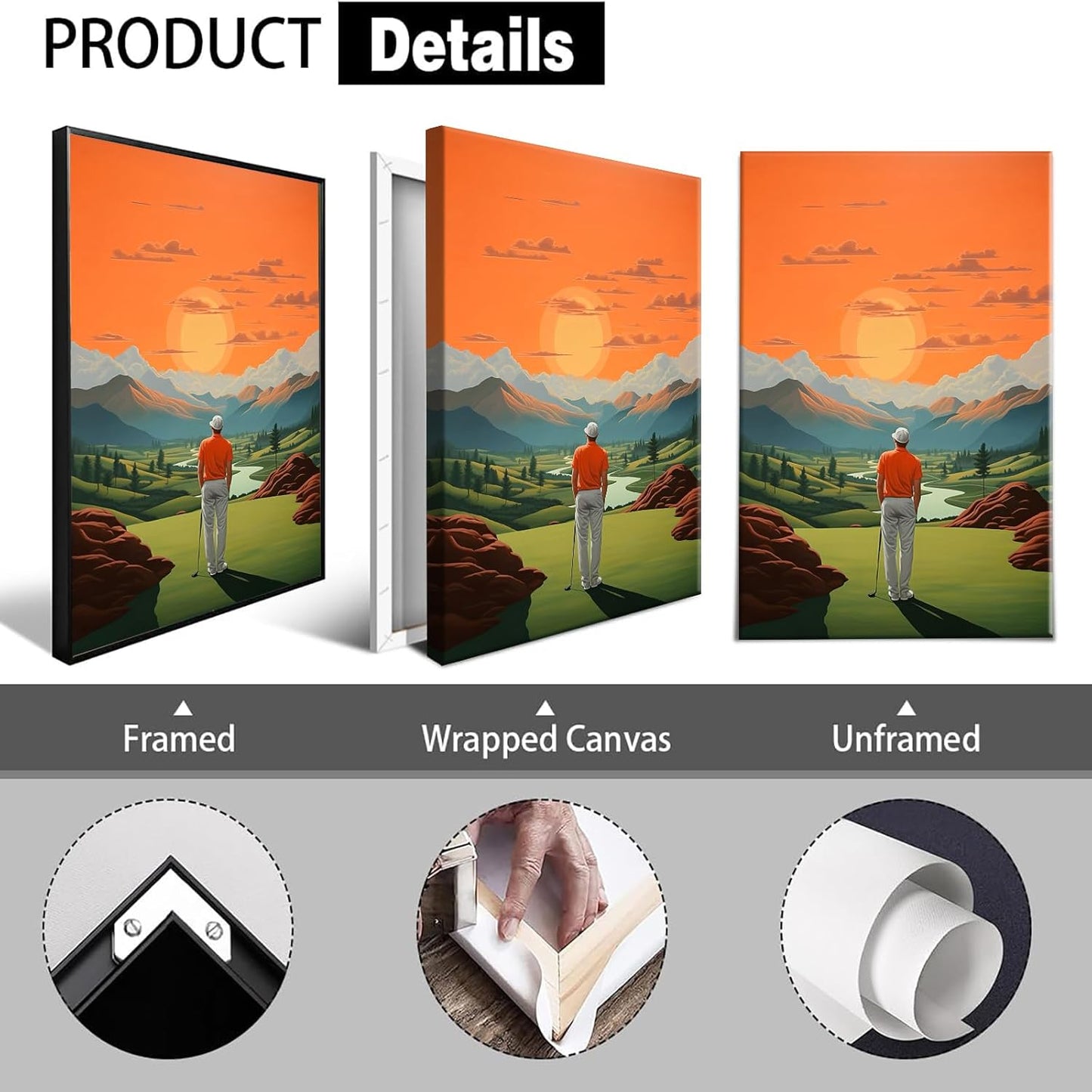 Trendy Golf Course Poster Golf Theme Canvas Wall Art Aesthetic Sunset Sports Landscape Pictures Prints Painting For Living Room Bedroom Office Wall Decor 16x24in Framed