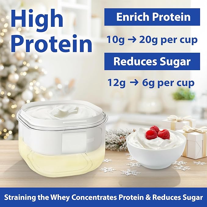 Ultimate Yogurt Strainer - Make Delicious, High Protein, Greek Yogurt - 70% Less Sugar & Lactose - Fine Mesh Nylon Greek Yogurt Maker - 100% BPA-Free & Dishwasher Safe with Large 2.3 Quart Capacity