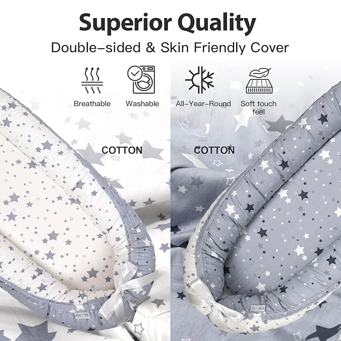 Baby Lounger | Organic Cotton Infant Lounger | Reversible, Adjustable & Portable Floor Lounger | Soft, Breathable, Washable Cover