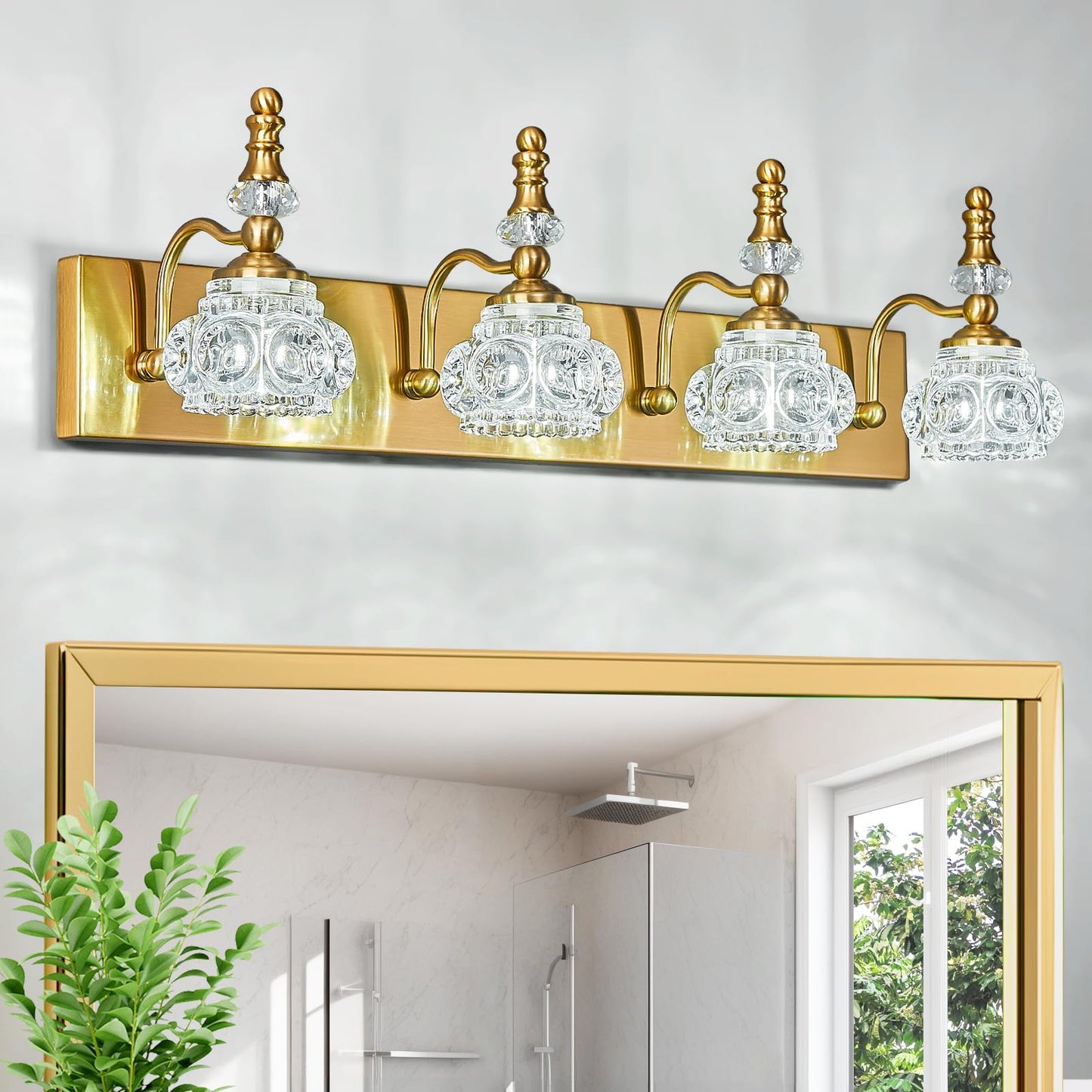 Lbsqj Modern Glass Crystal Vanity Light - Vintage Bathroom Lighting Fixtures Over Mirror  4 Light Vanity Lights G9 Bulb (27.55 Inch  Gold)