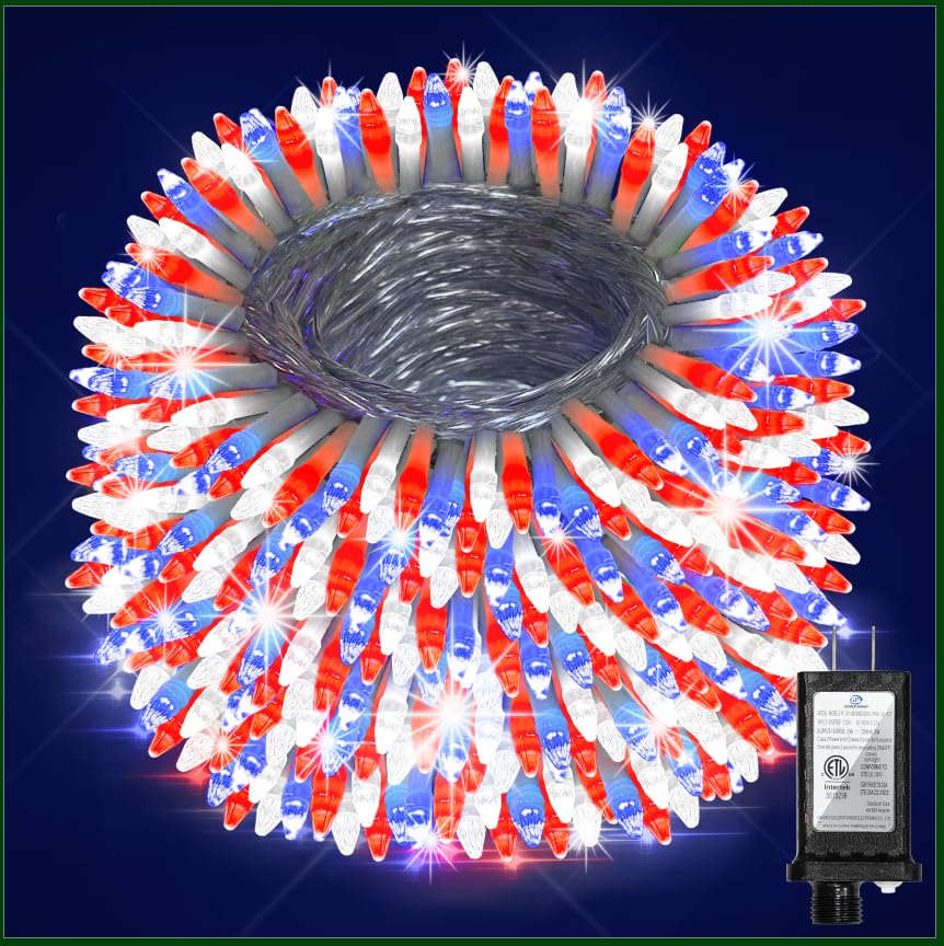 750 Led 240Ft Christmas String Lights Outdoor  Christmas Light With 8 Lighting Modes& Timer & Memory  Plug In Waterproof Clear Wire Twinkle Light For For Xmas Yard Tree Party Decor Red White Blue