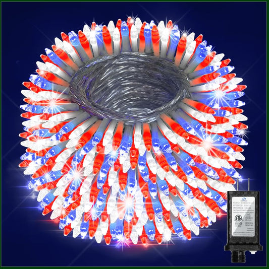 750 Led 240Ft Christmas String Lights Outdoor  Christmas Light With 8 Lighting Modes& Timer & Memory  Plug In Waterproof Clear Wire Twinkle Light For For Xmas Yard Tree Party Decor Red White Blue