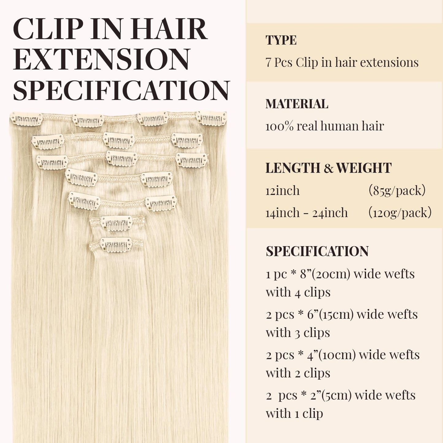MAXITA Clip in Hair Extensions - Platinum Blonde Real Human Remy Hair, 120g 7pcs 22 Inch, Straight Long Natural