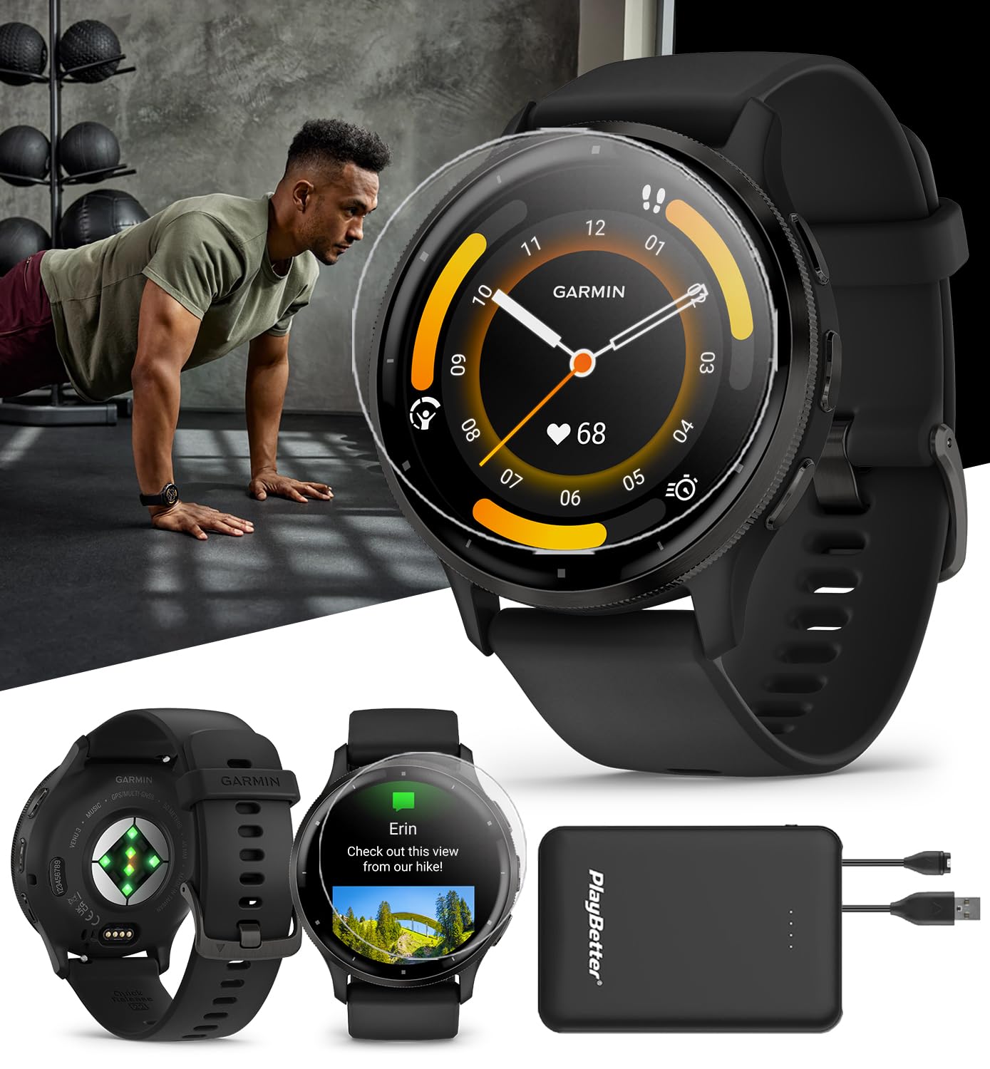 Playbetter Garmin Venu 3 (Slate/Black) Fitness Gps Smartwatch Bundle - Amoled Touchscreen, 10 Days Battery, Sleep & Recovery - I