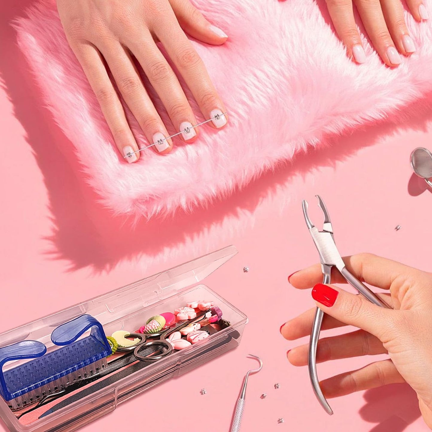 Plastic Storage Personal Box for Nail, 4PCS Nail Implement Manicure Tool Organizer Case Box for Nail Art Pedicure Supply (Pink)