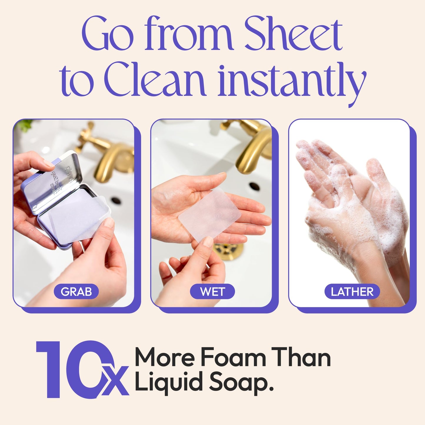 FOMIN - Antibacterial Paper Soap Sheets Tin for Traveling - (100 Sheets) Lavender Portable Travel Hand Soap Sheets, Dissolvable