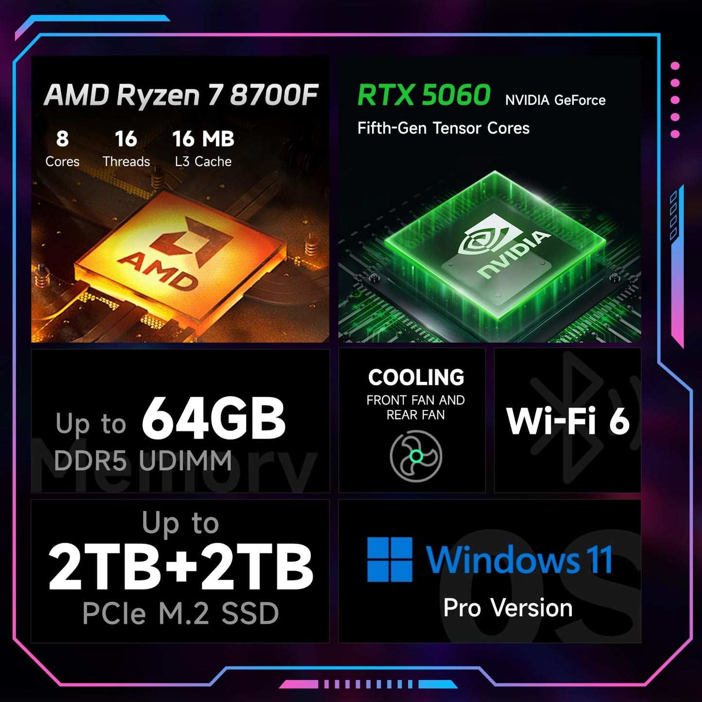 Hp Omen 16L Pro Business Gaming Desktop,Amd Ryzen 7 8700F(Beats Intel I7-14700F),Nvidia Rtx 5060,64Gb Ddr5 Ram,2Tb Ssd,W11P, Wi-