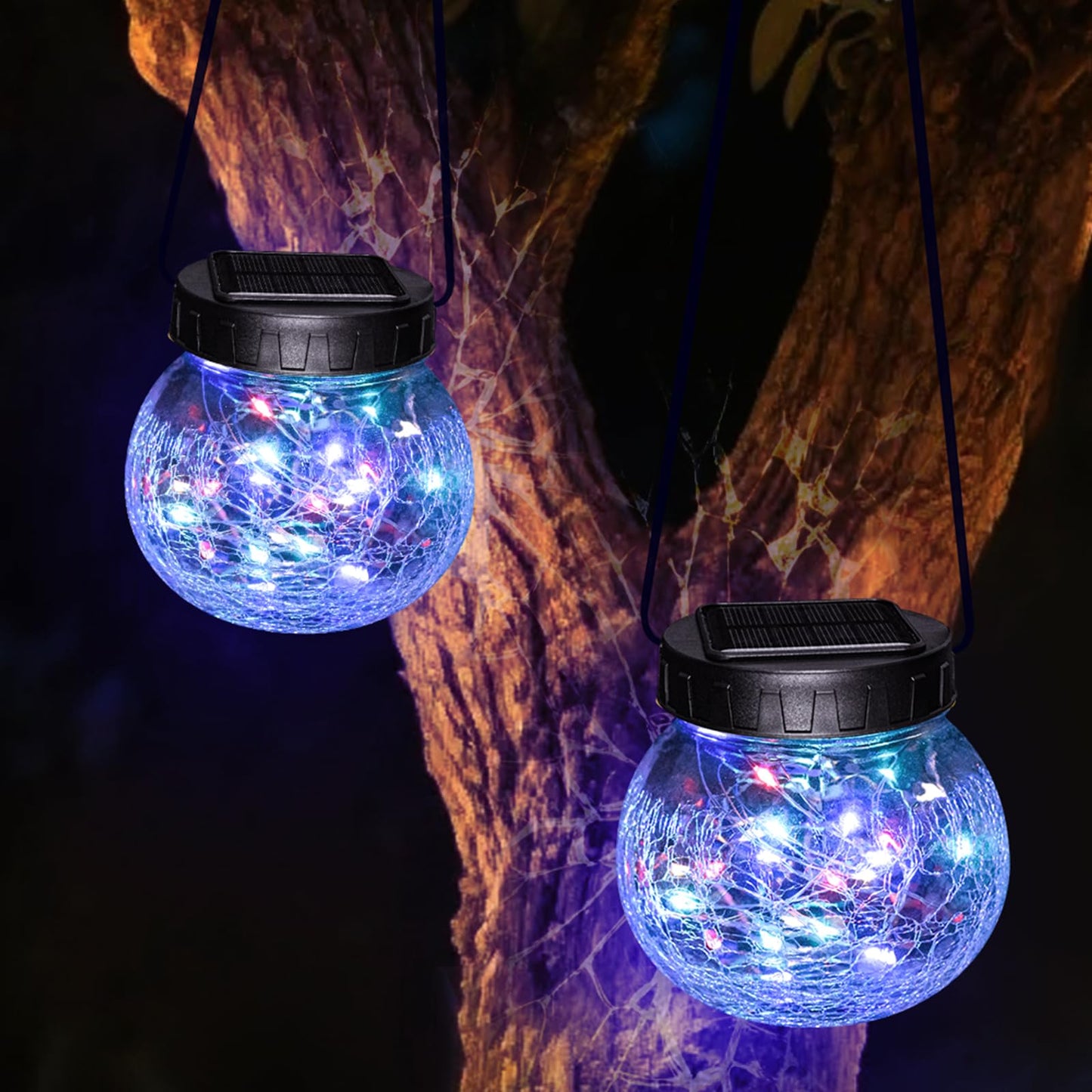 Kolpop 2 Pack Solar Lantern Outdoor Lights  Multi-Coloured Solars Lanterns With 30 Led   le Glass Ball Waterproof Hanging Solar Lights For Garden Decor Patio Fence Yard Christmas Tree Decoration