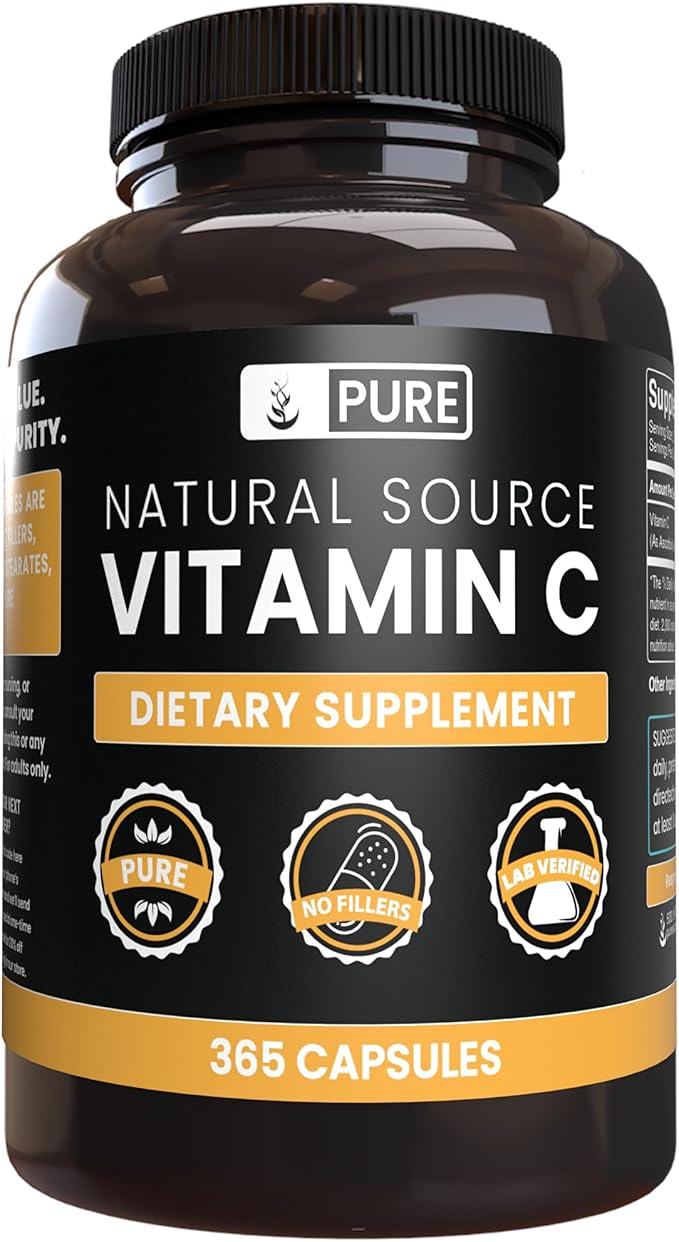 PURE ORIGINAL INGREDIENTS Vitamin C (365 Capsules) No Stearates or Rice Fillers, Gluten-Free, Vitamin C with No Additives