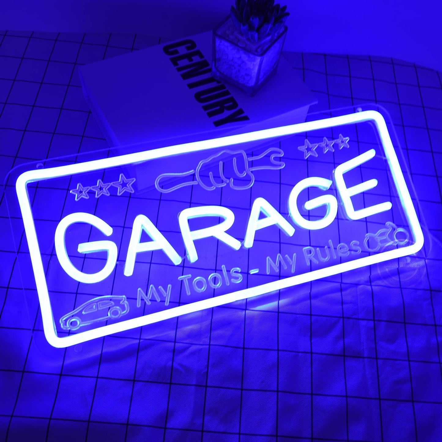 Britrio Blue Garage Neon Sign For Man Cave Garage Tool Room Shop Wall Art Sign Decoration FatherS Day Christmas Birthday Gift For Dad Husband 5V Usb Powered(15.75X7)