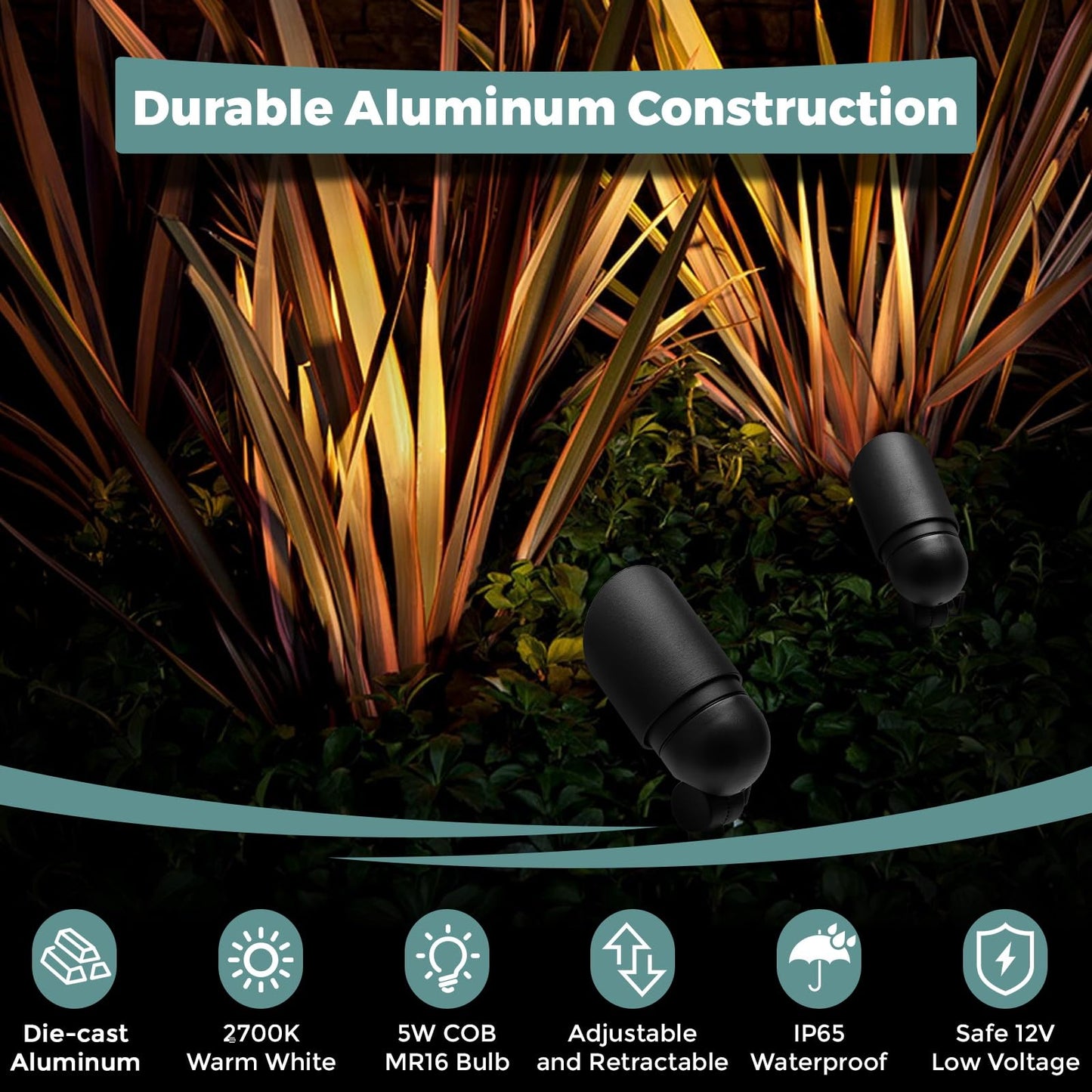 Gardencoin Low Voltage Landscape Spotlight  12V Led Outdoor Landscape Lighting  Landscape Spot Lights Wired For Garden And Yard  Aluminum Up Lighting Fixture With 5W Mr16 Replaceable Bulb (2 Pack)