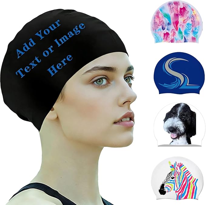 Shuiqiuqian Personalized Silicone Swimming Cap Solid Color Customized Logo Printing Pattern Adult Children Men's and Wome...