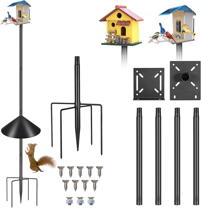 Proerr Smart Bird Feeder Pole Stand 79In,Adjustable Height Metal Bird House Pole for Outdoor Garden with Multiple Mounting...